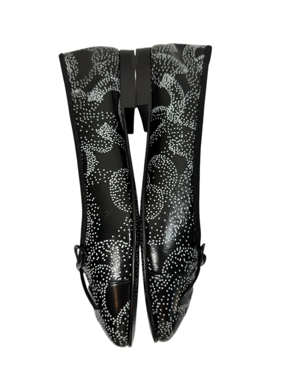 CHANEL Black White Camellia Printed Cap Toe Ballerina Flats Shoes EU 39 Italy